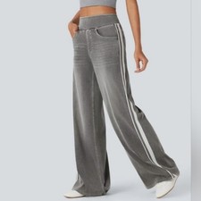 NWT Halara Flex High Waisted Stripe Wide Leg Flowy Washed Casual Jeans Size LR