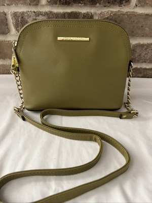 STEVE MADDEN  Olive Green Faux Saffiano Leather Crossbody Purse Chain Link