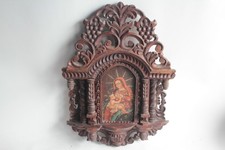 Ancien Retable bois sculpté Vierge à l'enfant Amérique latine (72890)