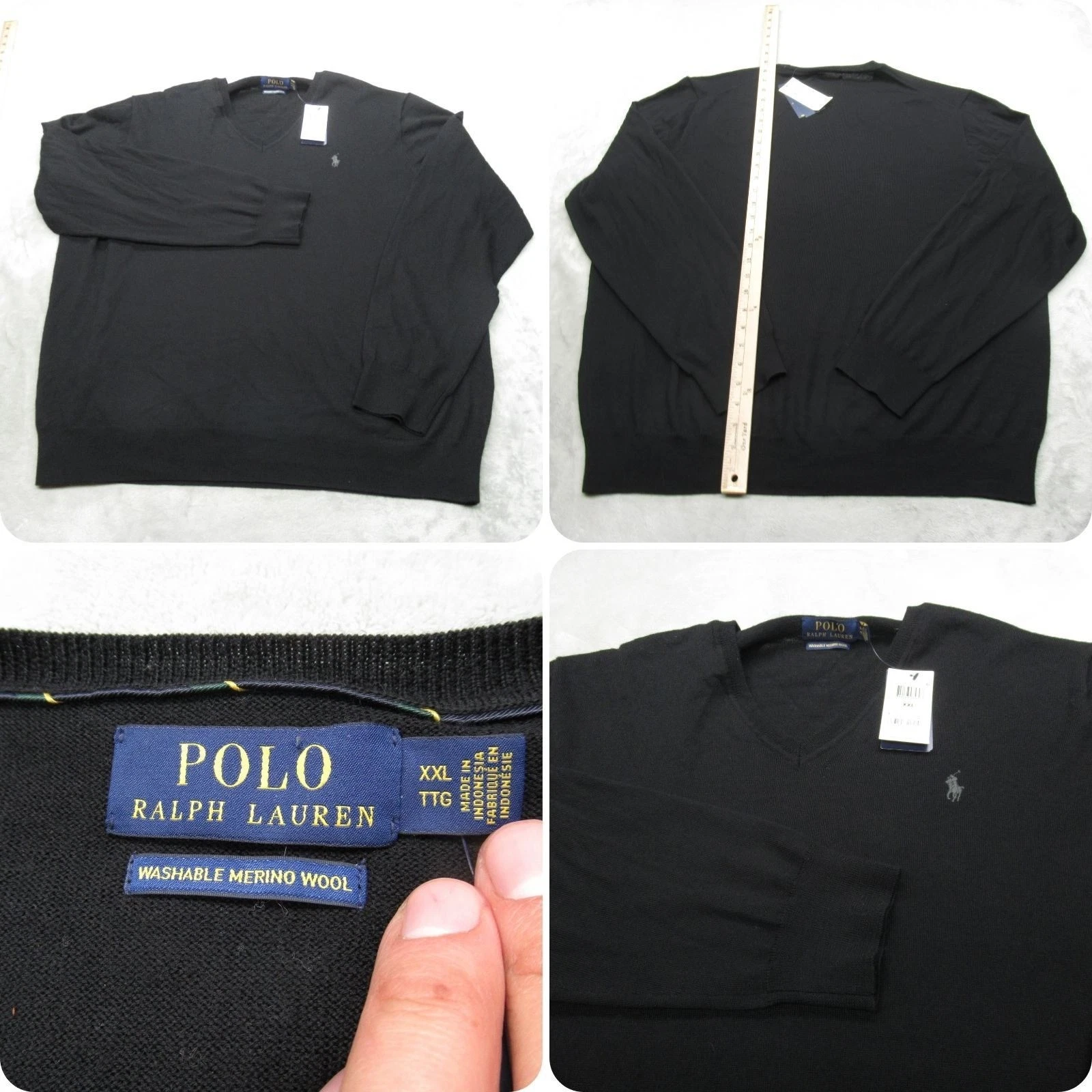 Polo Ralph Lauren Wool Sweater Mens XXL Black Classics V-Neck Light READ NWD