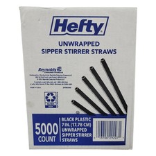 Hefty Unwrapped Plastic Sipper Stirrer Straws, 7", 5000 ct.