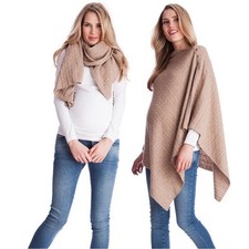 Seraphine Cable Knit Nursing Cover, Poncho or Scarf in Camel One Size