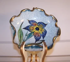 Vintage 1940's Italy hand painted NSP iridescent dish blue glaze flowers