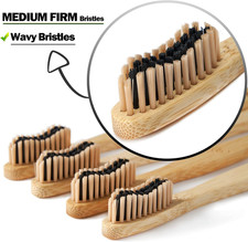 10 Count Bamboo Toothbrush Soft Medium Charcoal Toothbrushes, Natural Wood ...