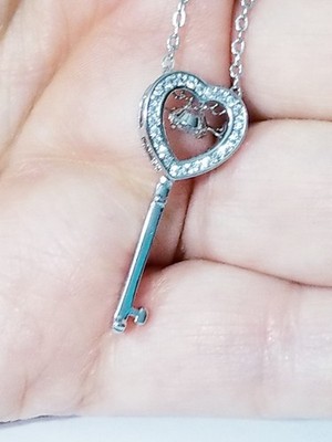 Silver Heart Key Charm Necklace Pendant Fashion Jewelry