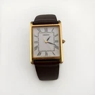 Vtg Seiko Men 25mm Watch Gold Tone White Tank Roman Stretch 7N01-0EZ0 - RUNS