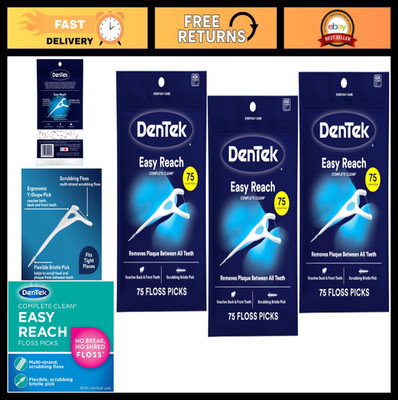 75-Count Easy Reach Floss Picks - No Break, No Shred Dental Care, 3 Pack