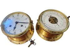 Vintage Nautical Schatz Royal Marine 8-Day Ship's Clock Barometer + Key Germany