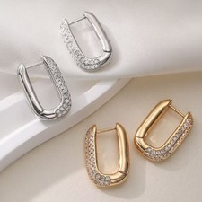 Woman 18k Gold Plated U Shape Huggie Earring Stud Hoop Drop Dangle Anti-tarnish