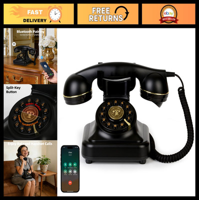 Vintage Bluetooth Desk Phone, Retro Telephone with Gold Accents, Loud Ringtones,