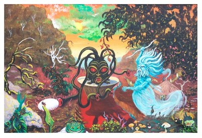 Originalgemälde von Matthew Heap mit dem Titel ''Der Pilzsammler'' 32 x 24 Zoll