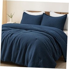 Ultra Soft Waffle Weave Comforter Set Size, 3 Pieces California King Navy Blue