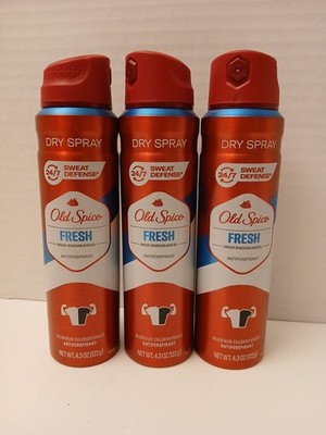 THREE Old Spice FRESH Scent Men's Antiperspirant Deodorant Body Spray 4.3 oz