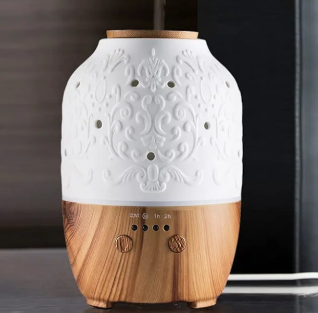 Ceramic White Wood Grain 7 LED Light Diffuser Essential Oil Mist Humidifier New