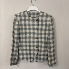 Kasper for A.S.L. Plaid Blazer Jacket Women's Size 6 Green Cream