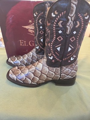  El General Exotic  Pirarucu Fish Skin Leather Size 9  USA Western Boots