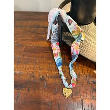 Womens Scarf Necklace Butterfly Golf Floral Print Gold Heart Charm Pendant Blue