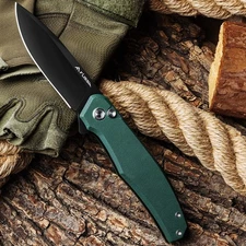 FLISSA 4.5" Folding Pocket Knife D2 Steel Blade Button Lock w/One-Handed Flipper