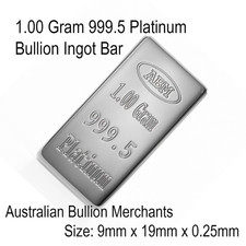1.00 Grams 999.5 Fine Solid Platinum Certified Bullion Ingot Bar ABM Certifiers 2968.83 per troy oz