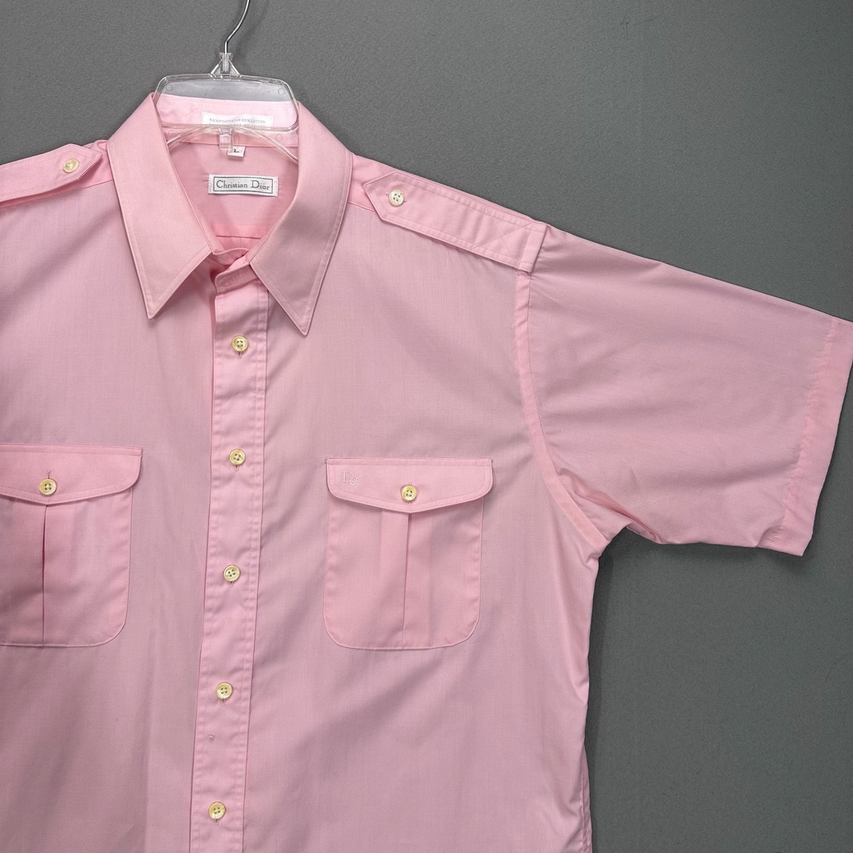 Vintage Christian Dior Mens Shirt Large Pink Button Up Short