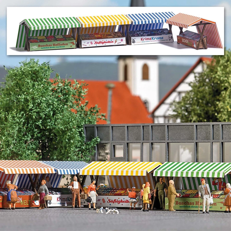 Busch H0 1824 Marktstände 4 Stück / 1:87