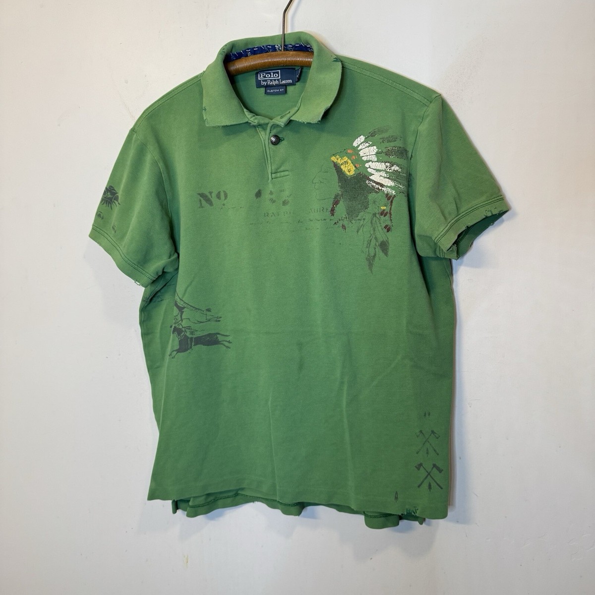 Ralph Lauren Polo Mens Large Green Indian Chief Distressed Ralph Lauren Polo Mens Large Green Indian Chief Distressed