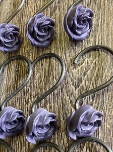 Shower Curtain Hooks Rose Design Curtain Rod Hangers Rings Bathroom Purple 12Pcs