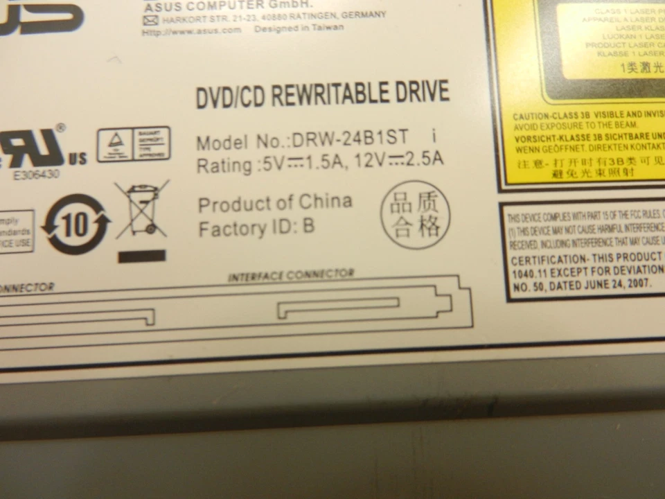 Grabadora de disco de soporte para DVD-RAM/R/RW interna Asus DRW-24B1ST negra Foto 3 de 3