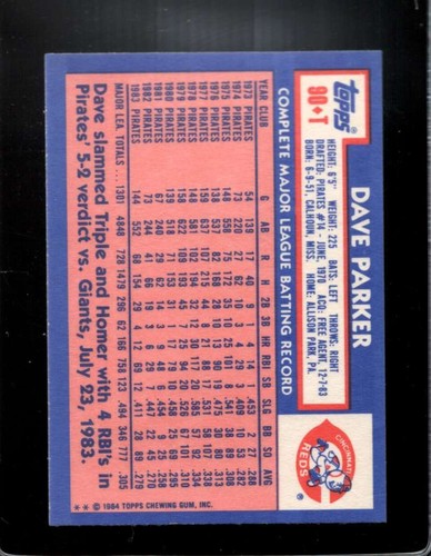 1984 Topps Traded #90T Dave Parker NM-MT Reds ID:60518 - 第 2/2 張圖片