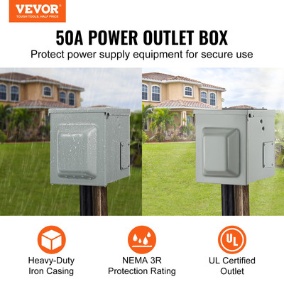 VEVOR 50 Amp RV Power Outlet Box - Lockable & Weatherproof | UL Tested