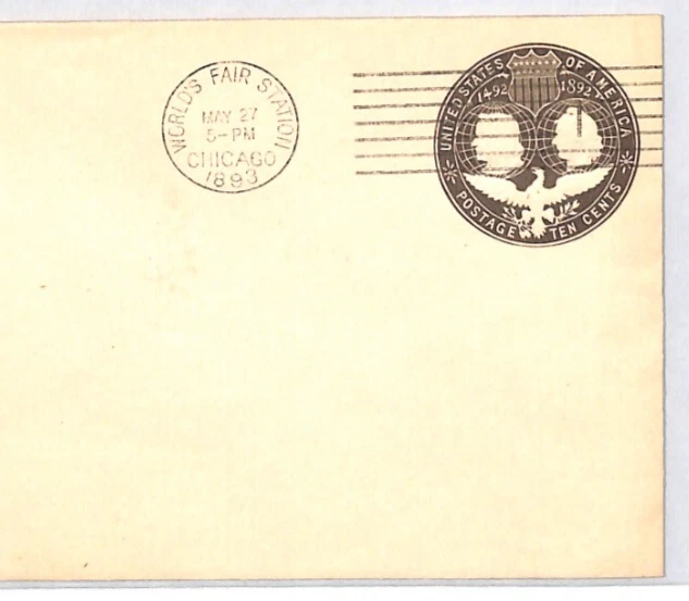 USA Stationery Cover 10c COLUMBUS Chicago *WORLD'S FAIR* 1893 May Machine XU129 - Image 2 of 4