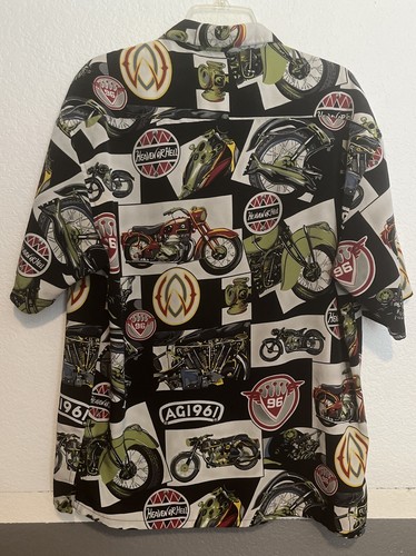 VTG BOX OFFICE M HARLEY DAVIDSON INDIAN MOTORCYCLE BLACK HAWAIIAN SHIRT POLY - Picture 7 of 7