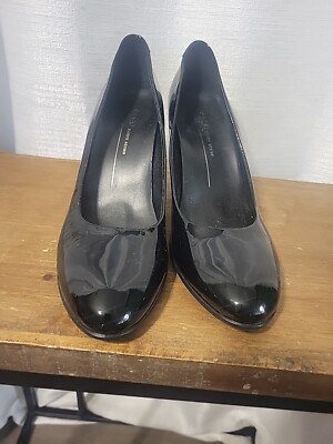 Ecco Women's Size 40 (9-9.5) Black Patent Closed Toe Slip On High Heel Pumps