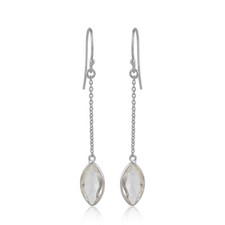 Crystal Quartz Gemstone 925 Silver Women's Chain Dangle Earrings Jewelry