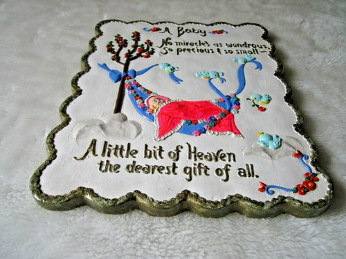 VINTAGE CHALKWARE BABY NURSERY WALL DECOR HAND PAINTED MID CENTURY BABY SHOWER - Picture 5 of 12