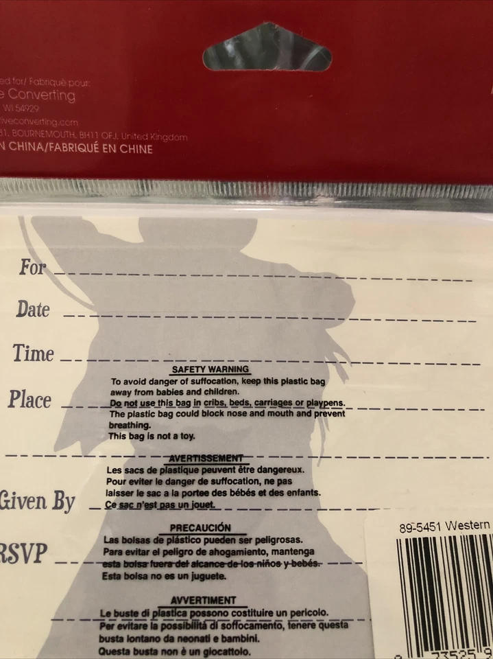 8 Western Lasso Old Wild West Horse Cowboy Theme Party Invitations w/Envelopes - Image 3 of 3