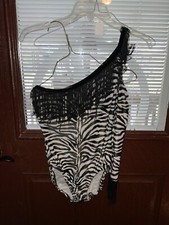 Curtain Call Costume Style J2269 Adult Medium Zebra Print One Shoulder Leotard