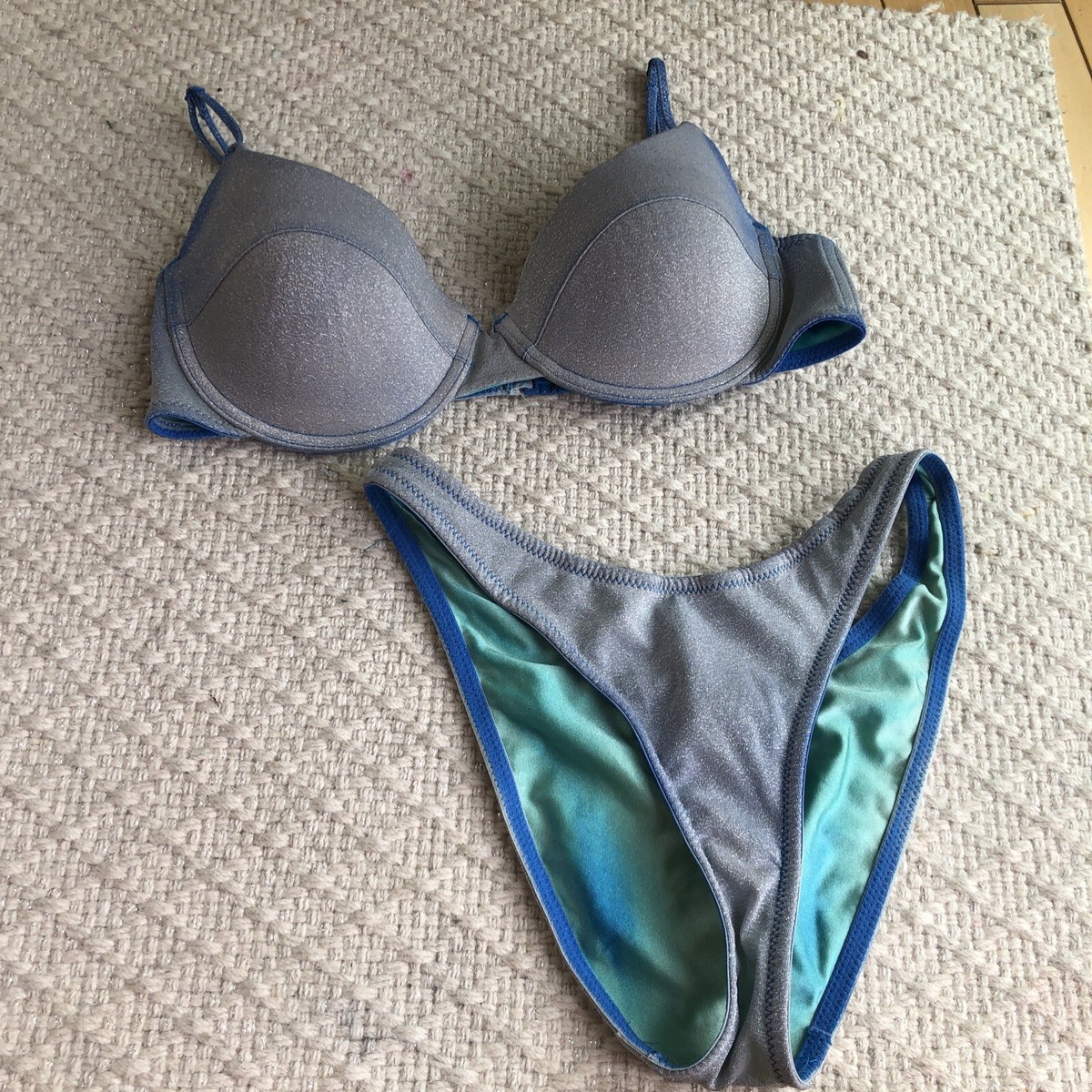 Triangl Bikini Set Size Large/m silver blue Metallic Sparkle