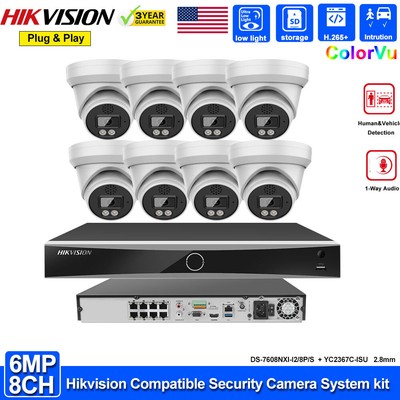 Hikvision 8CH Security CCTV Camera System 4K 8 PoE NVR 6MP ColorVu Mic IP67 lot