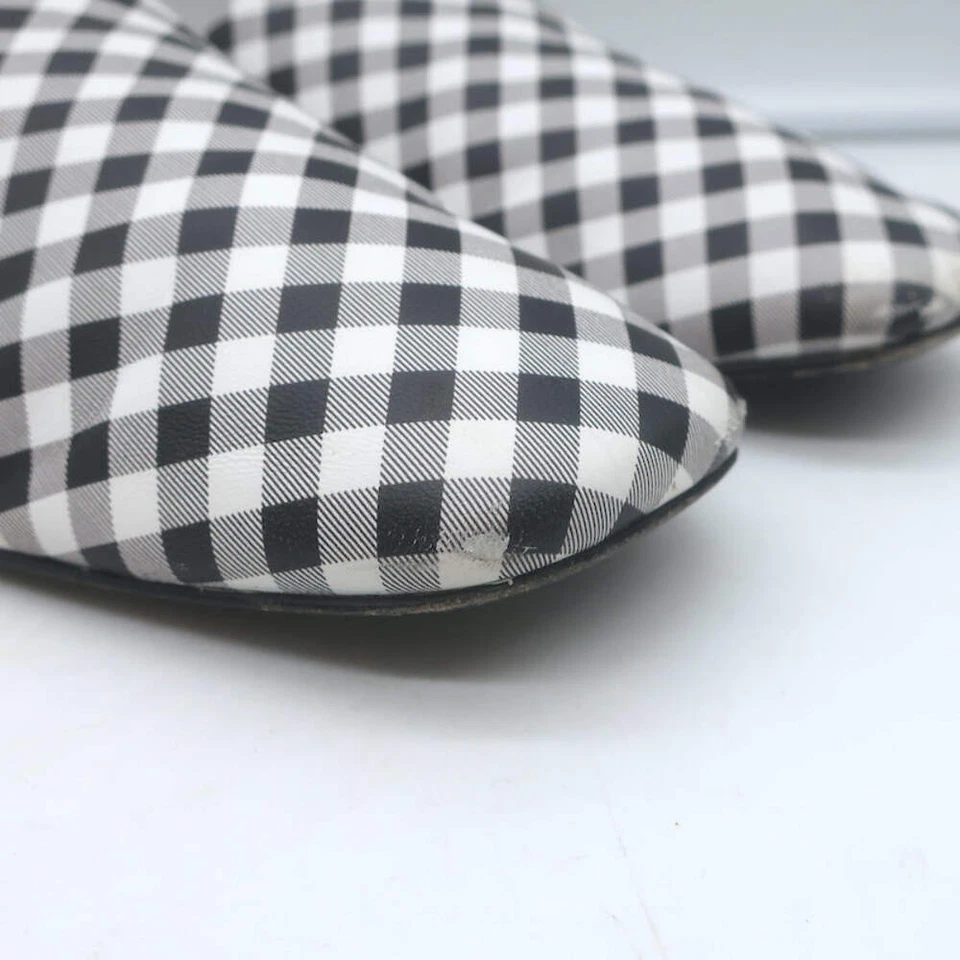 Balenciaga Cosy Gingham Mules Black & White Leather Size 37 Slip-On Flats - Image 2 of 4