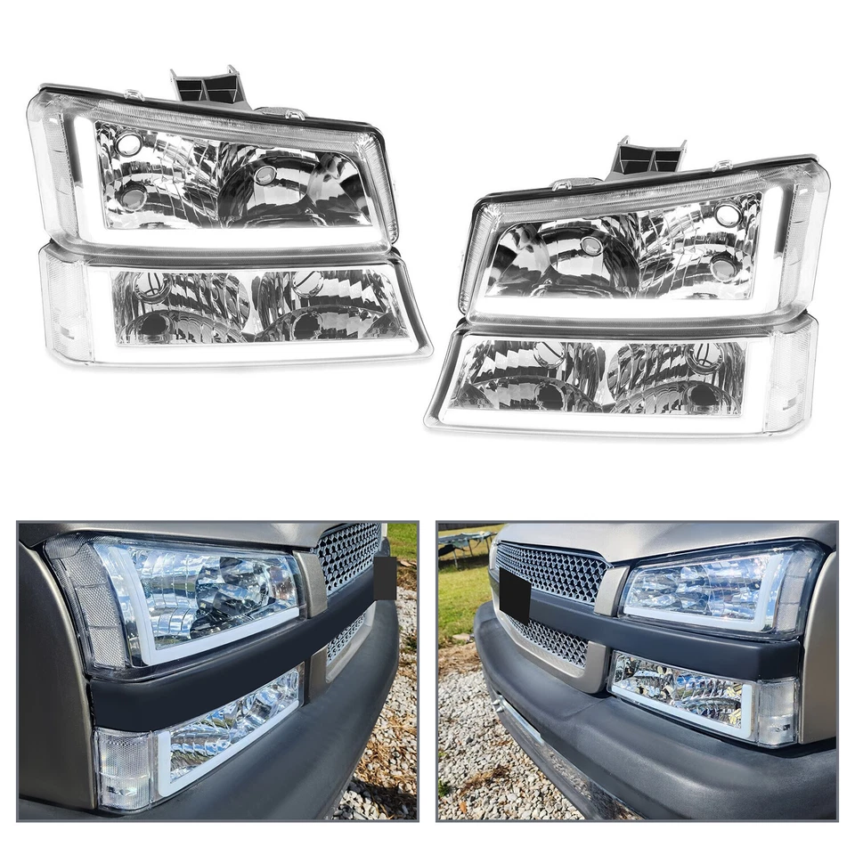 Faros delanteros cromados con juego LED DRL para Chevy Silverado Avalanche 03-07 Foto 3 de 4