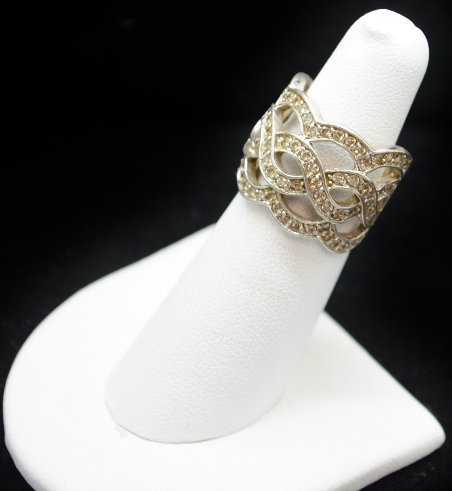 Sterling Silver Pretty Intertwining Clear Gems Ri… - image 3