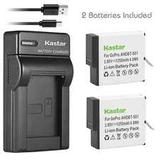 Kastar 2x AABAT-001 AHDBT-501 Battery + USB Charger for GoPro HERO 7 6 5 Camera