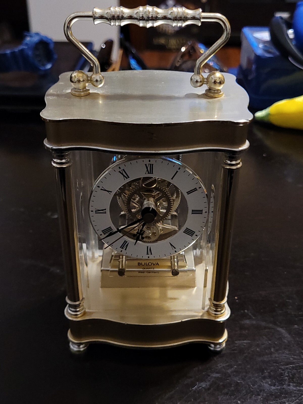 Bulova Quartz Carriage Mantle Desk Clock Made in Germany vintage 1980s