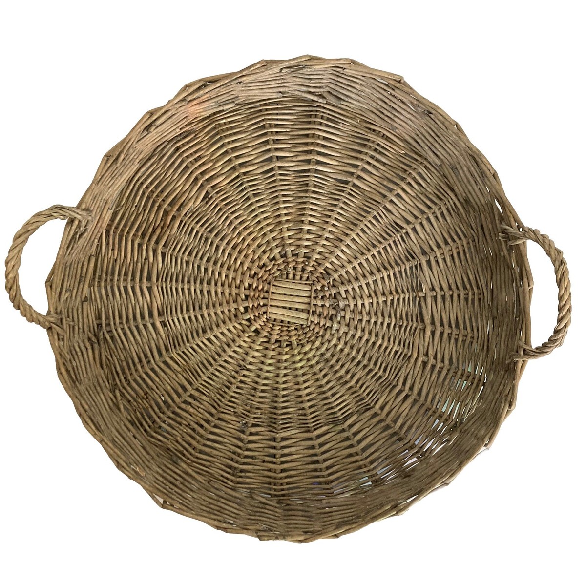 Vtg Antique Large 22” Round Wicker Rattan Basket Woven Flat