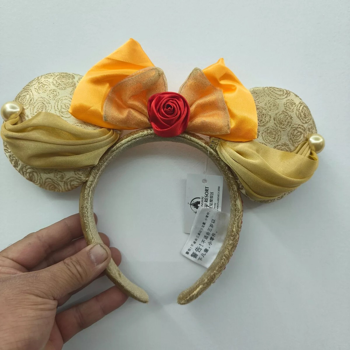 New Disney Park Beauty and the Beast Minnie Mouse Ears Belle Bow Headband. Beautiful Belle Minnie Ears Swoosh into Disneyland  main image 4