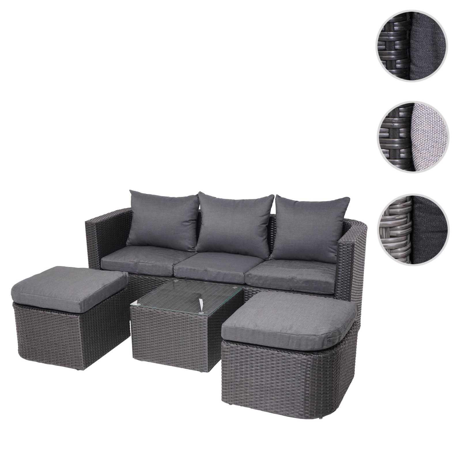 3in1-Garnitur HWC-J37, Lounge-Set Sonneninsel, Spun Poly halbrundes Poly-Rattan