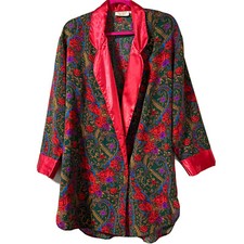 Victoria's Secret Gold Label Robe Satin Floral Paisley Sz S Double Breasted Vtg