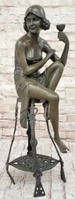 SENSUAL ART DECO LADY WITH CHAMPAGNE BRONZE SIGNED CLASSIC ARTWORK SCULPTURE LRG