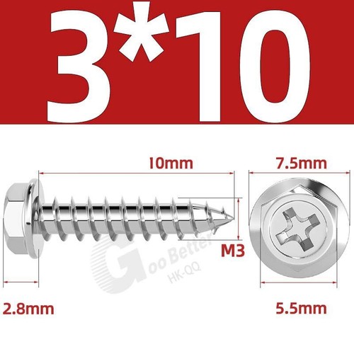 Flanged Self Tapping Screws Stainless Steel Hexagon Hex Head Tappers M3 M4 - M10 - Picture 9 of 89